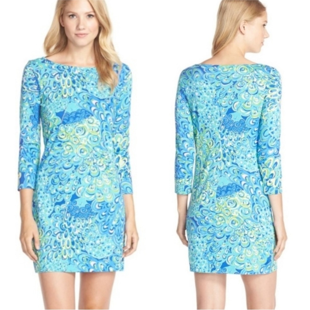 Lilly Pulitzer Marlow Dress Lilly's Lagoon Sea Blue 3/4 Sleeve Women’s Sz Small